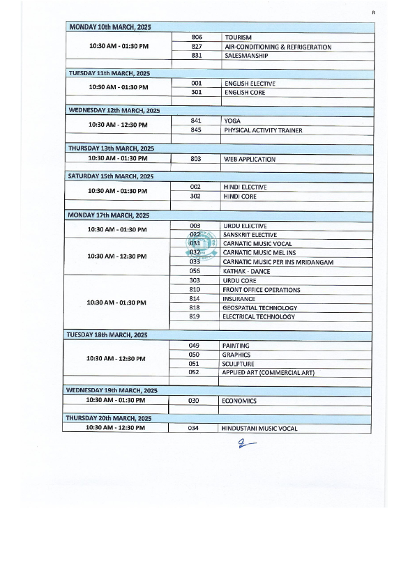 CBSE Board time table 2025