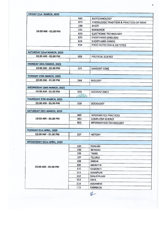 CBSE Board time table 2025